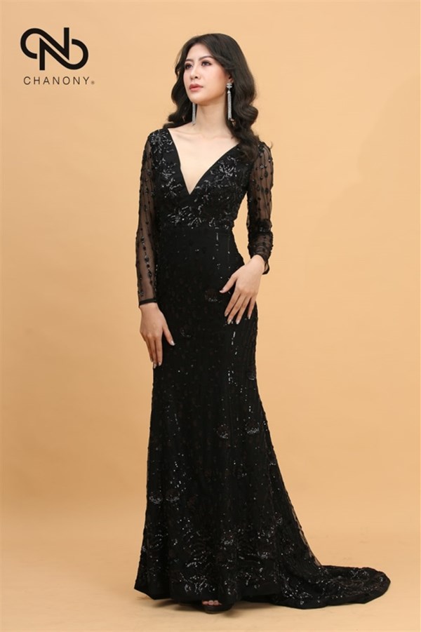 Đầm Dạ Hội Kim Sa Kèm Voan Choàng 