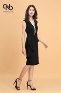 Đầm Đen Xếp Eo Thắt Đai