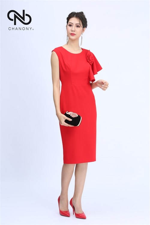 Váy Đỏ 1 Tay Hến Đính Hoa 