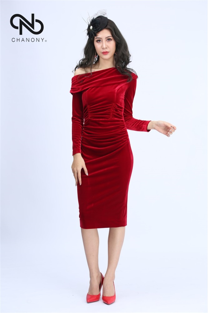 Váy Nhung Body Trễ Vai 