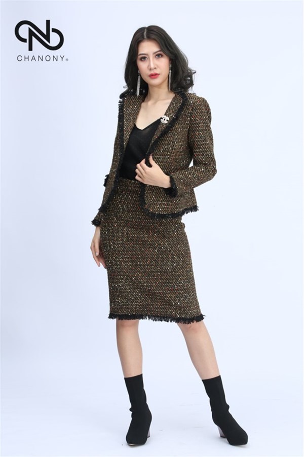 Set Áo Vest Dạ Text Chân Bút Chì 
