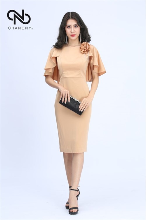 Váy Lụa Tay Hến Cài Hoa 