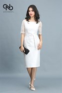 Đầm Tafta Eo Xếp Lớp Tay Ren 
