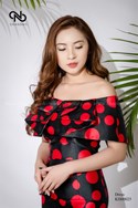 Váy tafta chấm bi ngực xếp
