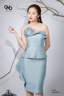 Váy bút chì cuốn hoa ngực eo xếp lớp 