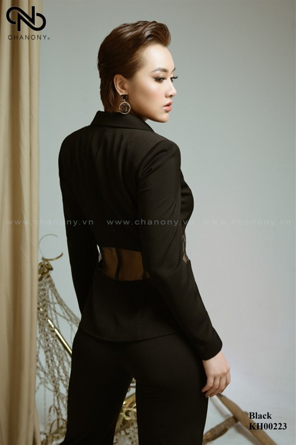 Bộ vest đen pha voan 